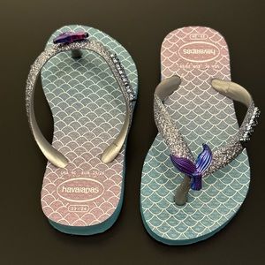 havaianas Mermaid Slim Glitter Flip Flops For Girls Size Good Condition